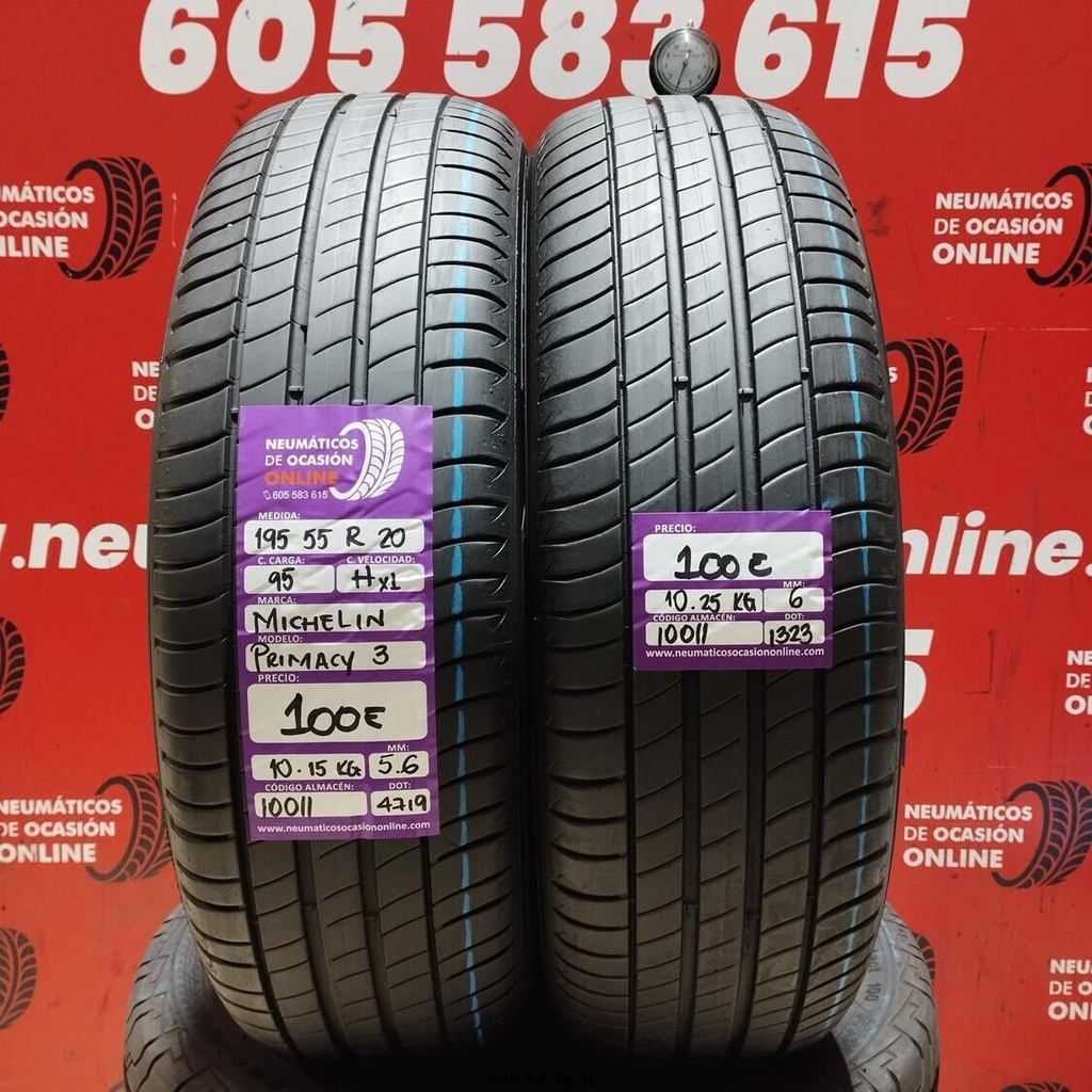 2x 195 55 R20 95HXL MICHELIN PRIMACY3 5.6/6.0mm REF:10011