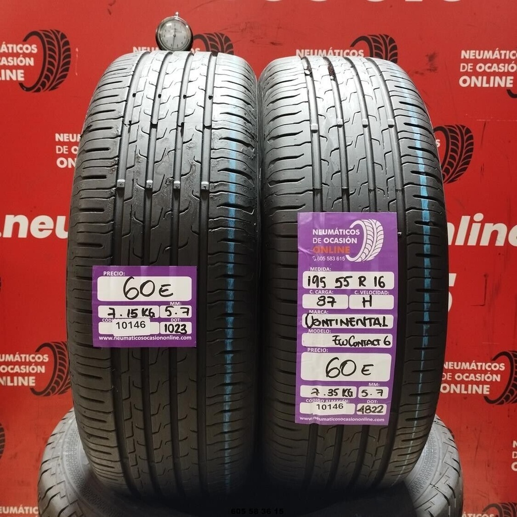 2x 195 55 R16 87H CONTINENTAL ECOCONTACT6 5.7/5.7mm REF:10146