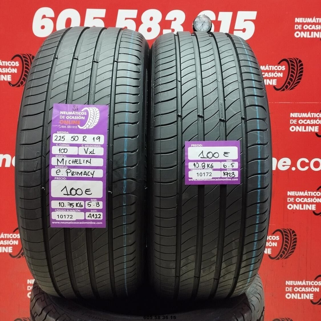 2x 225 50 R19 100V XL MICHELIN ePRIMACY 5.8/6.5mm REF:10172