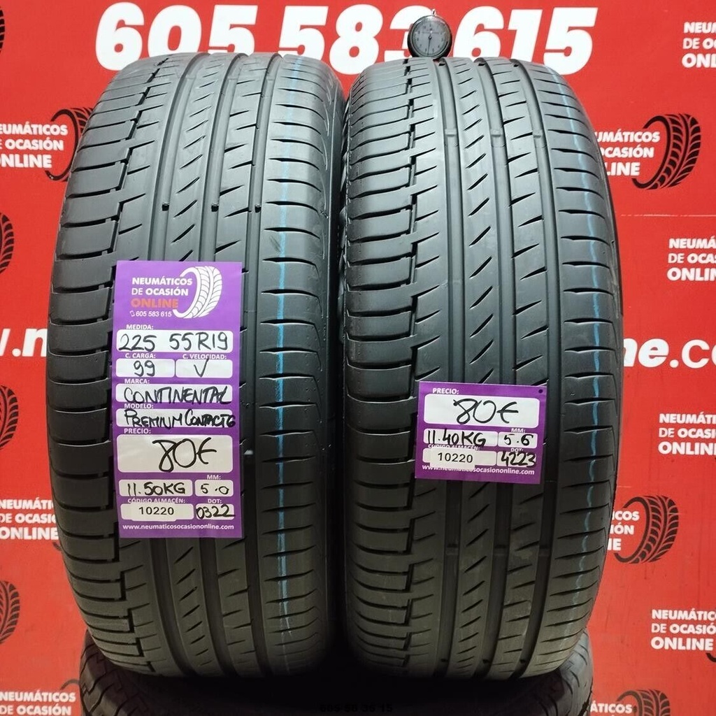 2x 225 55 R19 99V CONTINENTAL PREMIUMCONTACT 5.0/5.6mm REF:10220