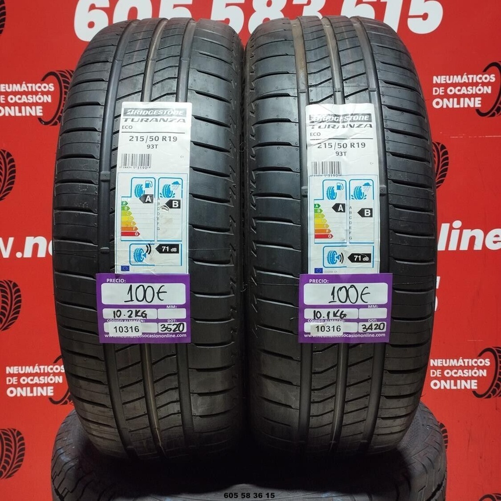 2x 215 50 R19 93T BRIDGESTONE TURANZA ECO DOT: 3520/3420  (SIN USO) Ref.10316