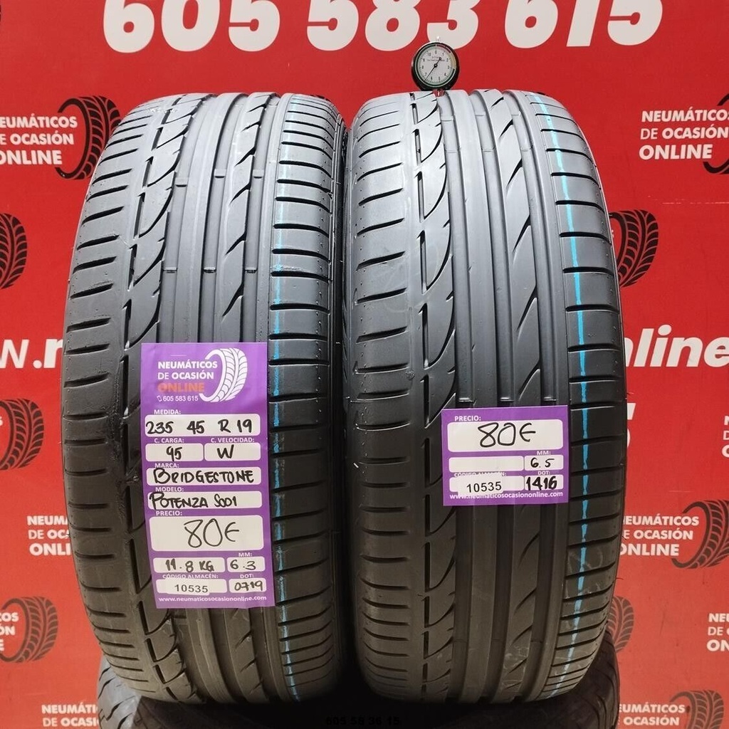 2x 235 45 R19 95W BRIDGESTONE POTENZA S001 6.3/6.5mm REF:10535