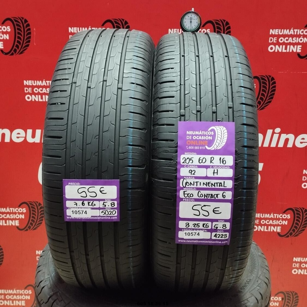 2x 205 60 R16 92H CONTINENTAL ECO CONTACT6 5.8/5.8mm REF:10574