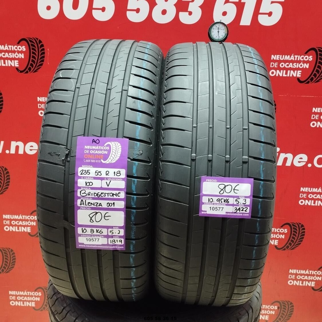 2x 235 55 R18 100V BRIDGESTONE ALENZA 001 AO 5.2/5.3mm REF:10577