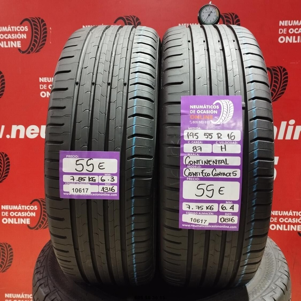 2x 195 55 R16 87H CONTINENTAL CONTIECO CONTACT5 6.3/6.4mm REF:10617