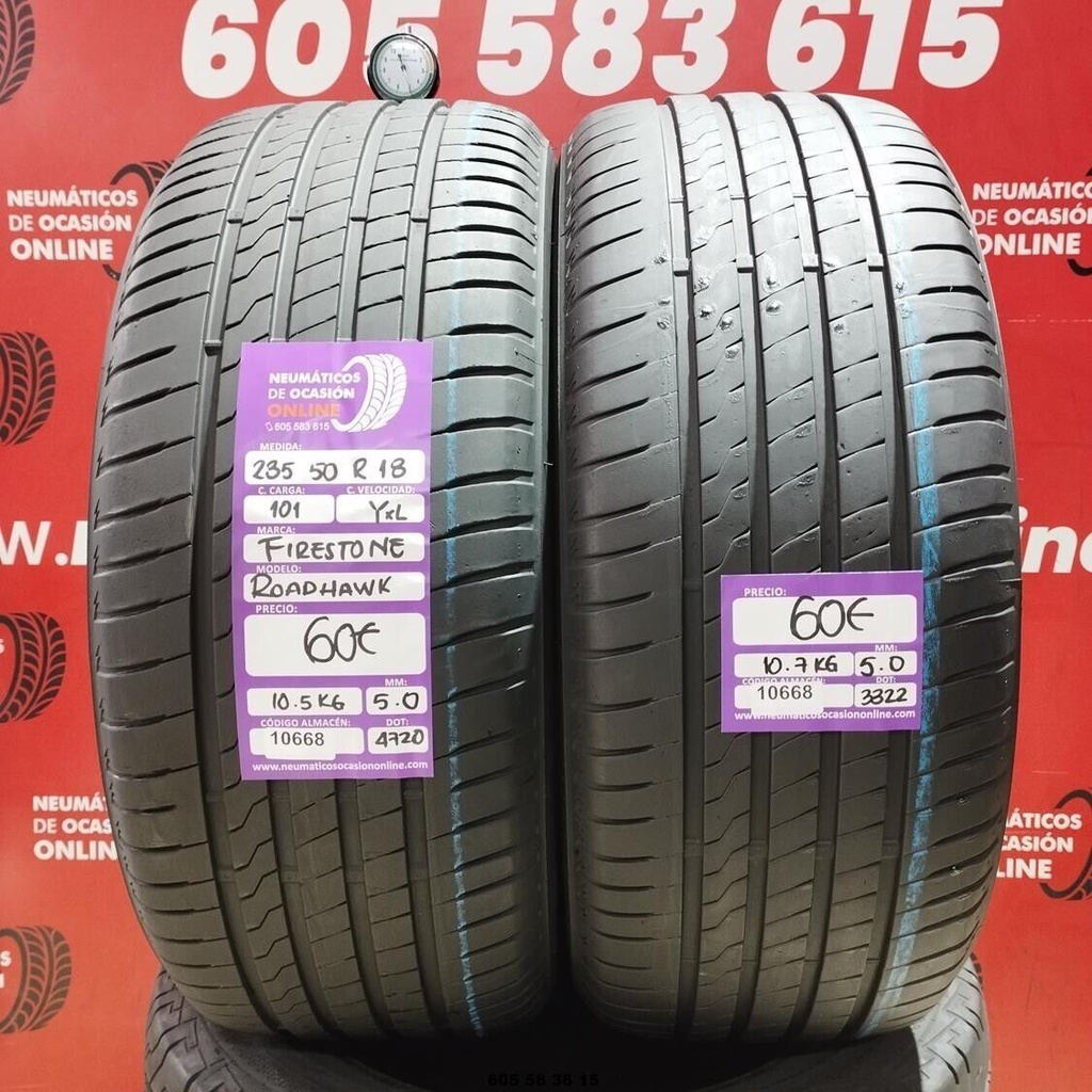 2x 235 50 R18 101YXL FIRESTONE ROADHAWK 5.0/5.0mm REF:10668