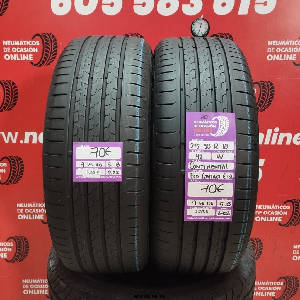 2x 215 50 R18 92W CONTINENTAL ECOCONTACT 6Q AO 5.8/5.8mm REF:10806