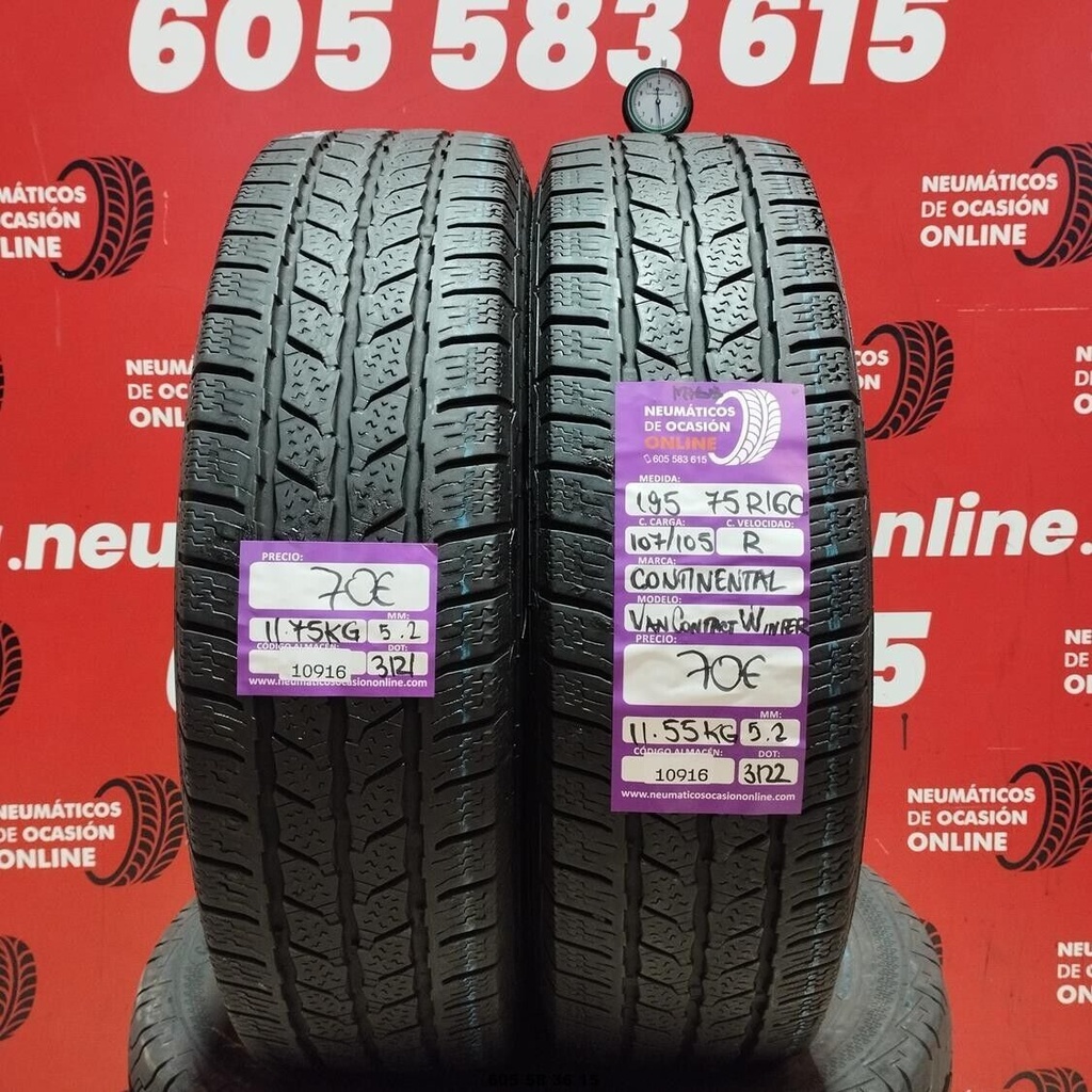 2x 195 75 R 16C 107/105R CONTINENTAL VAN CONTACT WINTER M+S* 5.2/5.2mm REF:10916