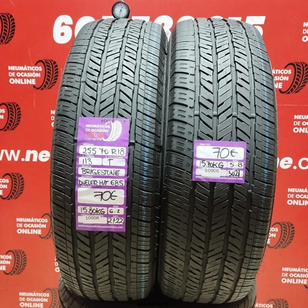 2x 255 70 R18 113T BRIDGESTONE DUELER H/T 685 M+S* 6.2/5.8mm REF:10906