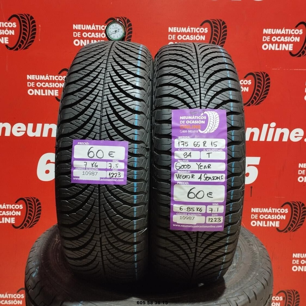 2x 175 65 R15 84T GOODYEAR VECTOR 4 SEASONS 7.1/7.5mm REF:10987