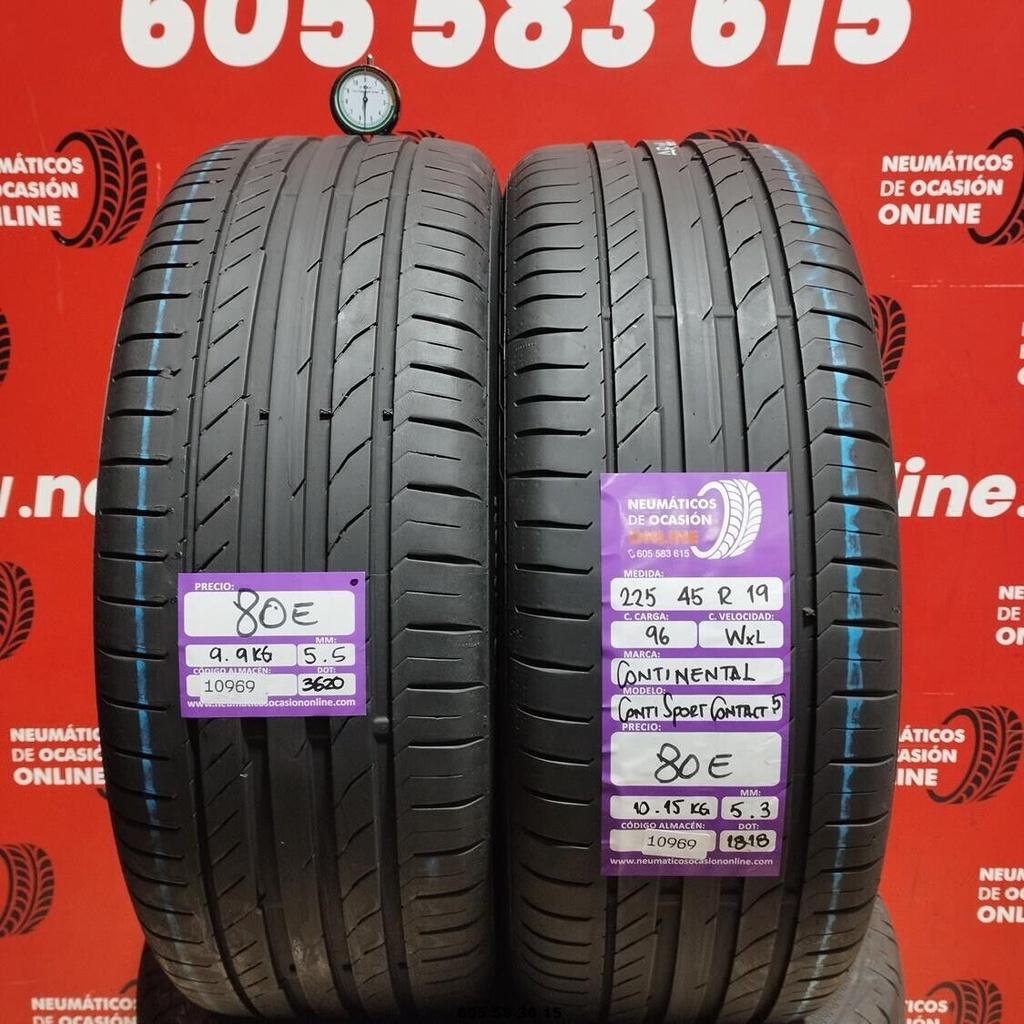 2x 225 45 R19 96W CONTINENTAL CONTI SPORT CONTACT5 5.3/5.5mm REF:10969