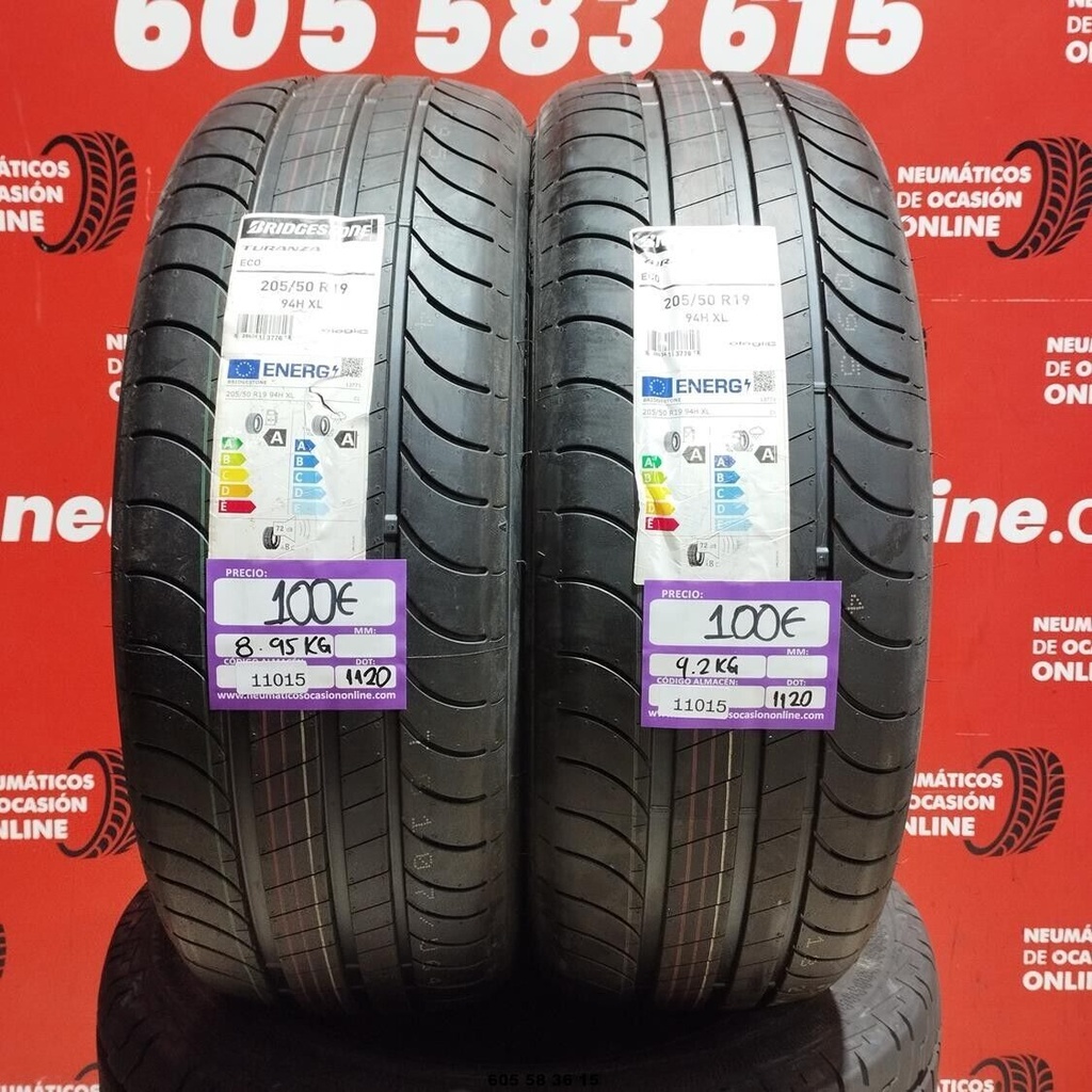 2x 205 50 R19 94H XL BRIDGESTONE TURANZA DOT: 1120 (SIN USO) Ref.11015