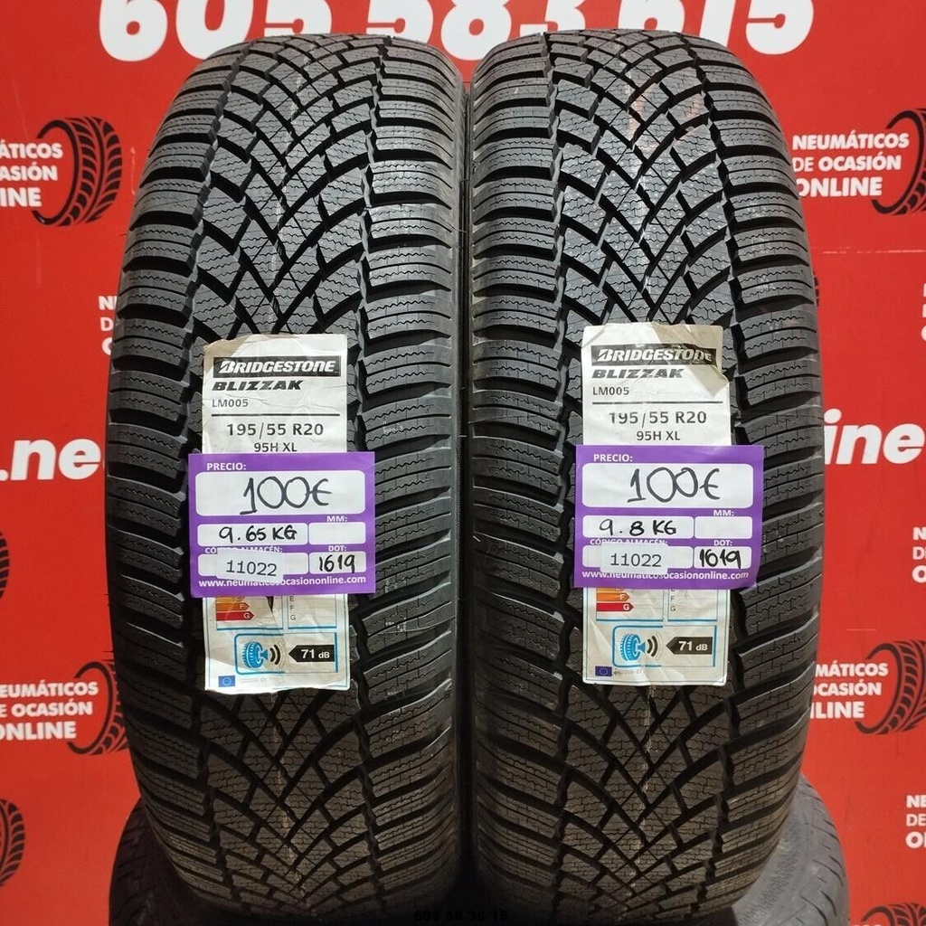 2x 195 55 R20 95HXL BRIDGESTONE BLIZZAK LM005 DOT: 1619 (INUTILIZZATO) Ref.11022