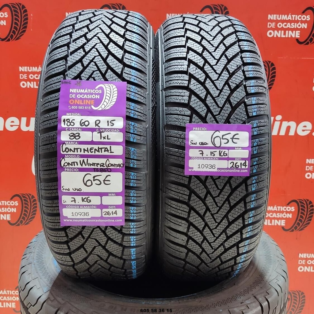 2x 185 60 R15 88TXL CONTINENTAL CONTIWINTER CONTACT DOT: 2614(SIN USO) Ref.10936