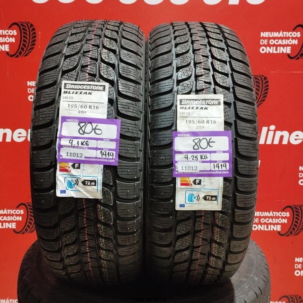 2x  195 60 R16 89H BRIDGESTONE BLIZZAK DOT:1919 (SIN USO) Ref. 11012