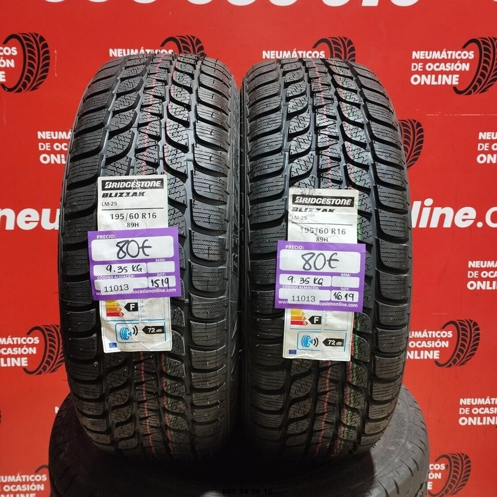 2x 195 60 R16 89H BRIDGESTONE BLIZZAK LM25 DOT: 1619 (SIN USO) Ref. 11013