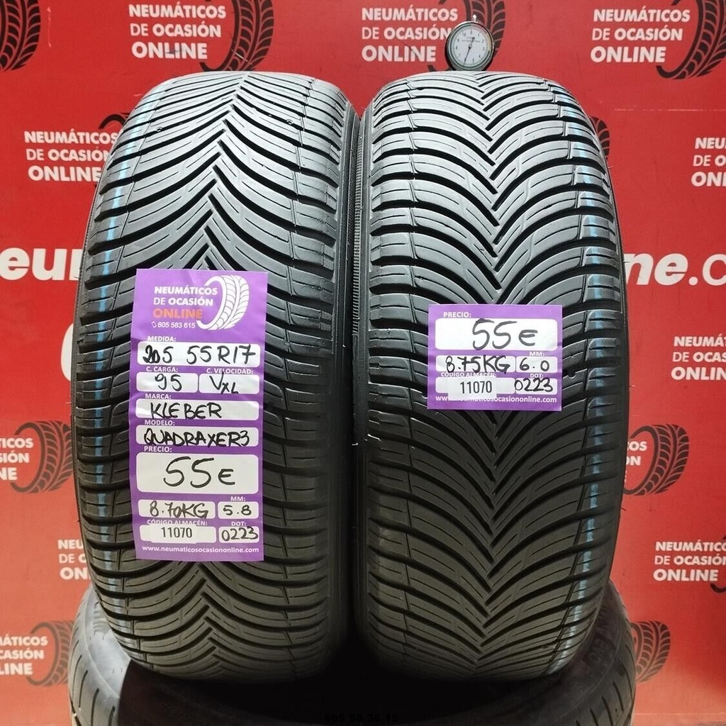 2x 205 55 R17 95VXL KLEBER QUADRAXER3 5.8/6.0mm REF:11070