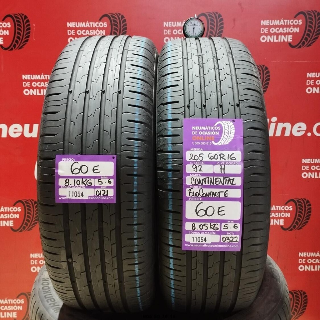 2x 205 60 R16 92H CONTINENTAL ECOCONTACT6 5.6/5.6mm REF:11054