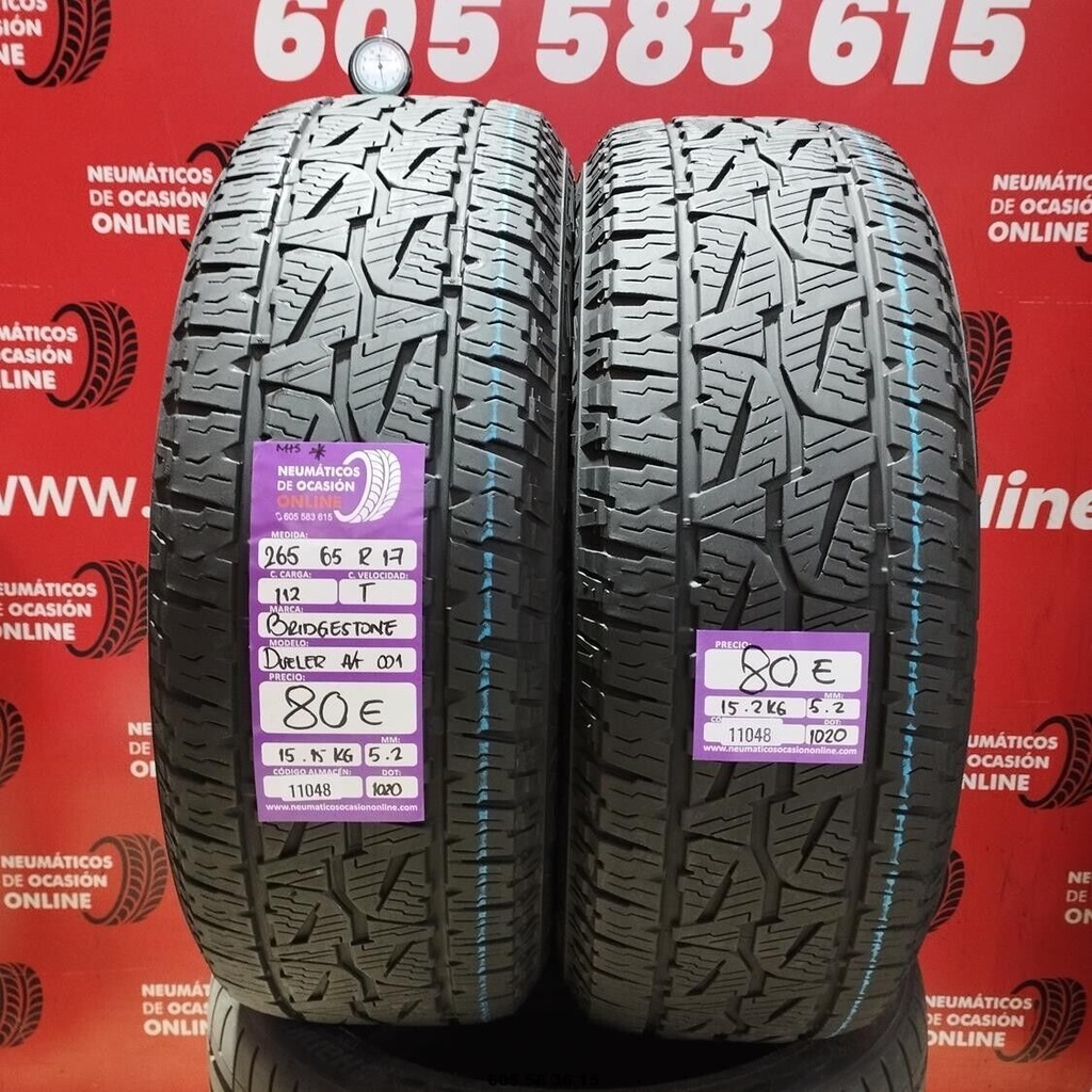 2x 265 65 R17 112T BRIDGESTONE DUELER A/T 001 M+S* 5.2/5.2mm REF:11048