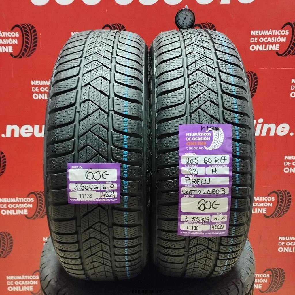 2x 205 60 R17 93H PIRELLI SOTTO ZERO3 M+S* 6.4/6.0mm REF:11138