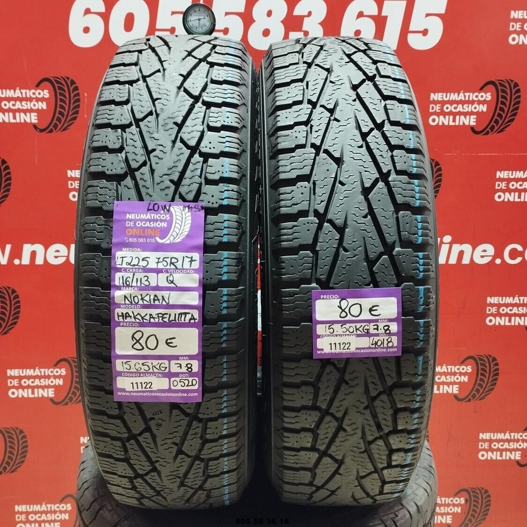 2 x 225 75 R17 116/113Q NOKIAN M+S* 7,8/7,8 mm REF : 11122