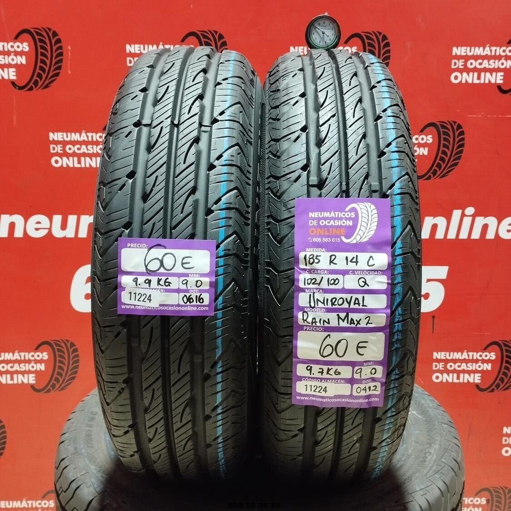 2x 185 R 14C 102/100Q UNIROYAL RAIN MAX2 9.0/9.0mm REF:11224