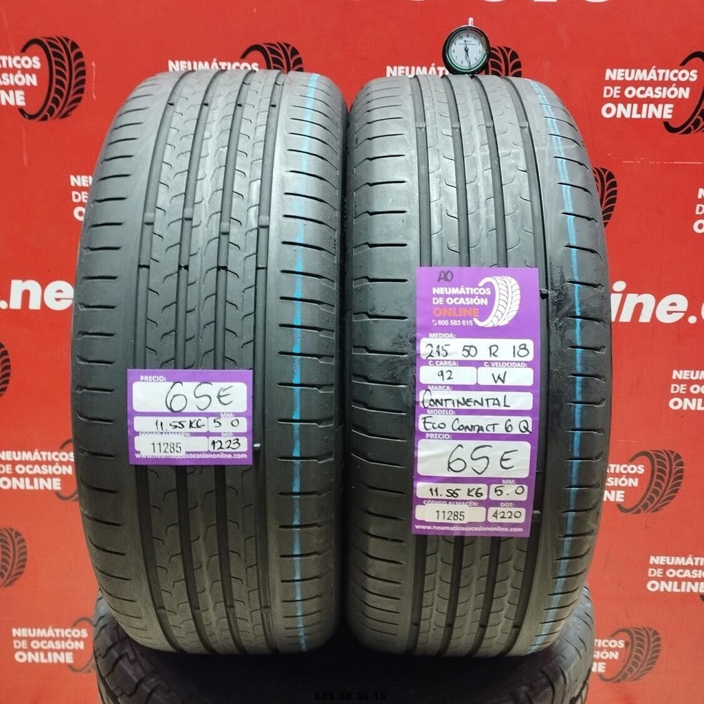 2x 215 50 R18 92W CONTINENTAL ECO CONTACT 6Q AO 5.0/5.0mm REF:11285