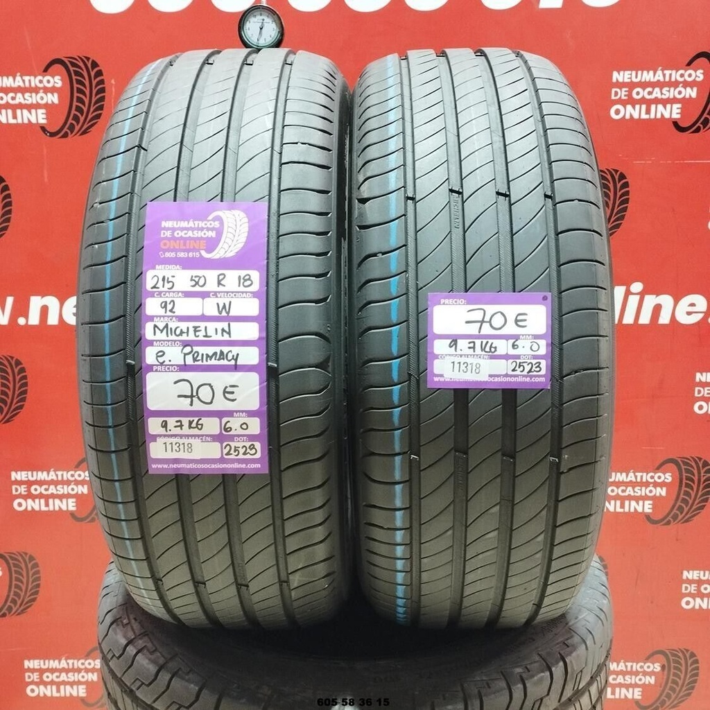 2x 215 50 R18 92W MICHELIN e. PRIMACY 6.0/6.0mm REF:11318