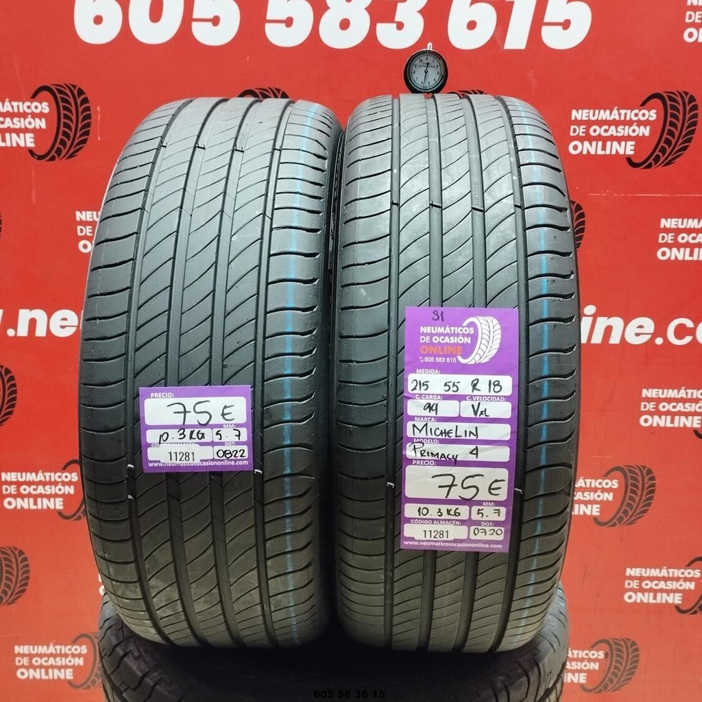 2x 215 55 R18 99VXL MICHELIN PRIMACY4 S1 5.7/5.7mm REF:11281