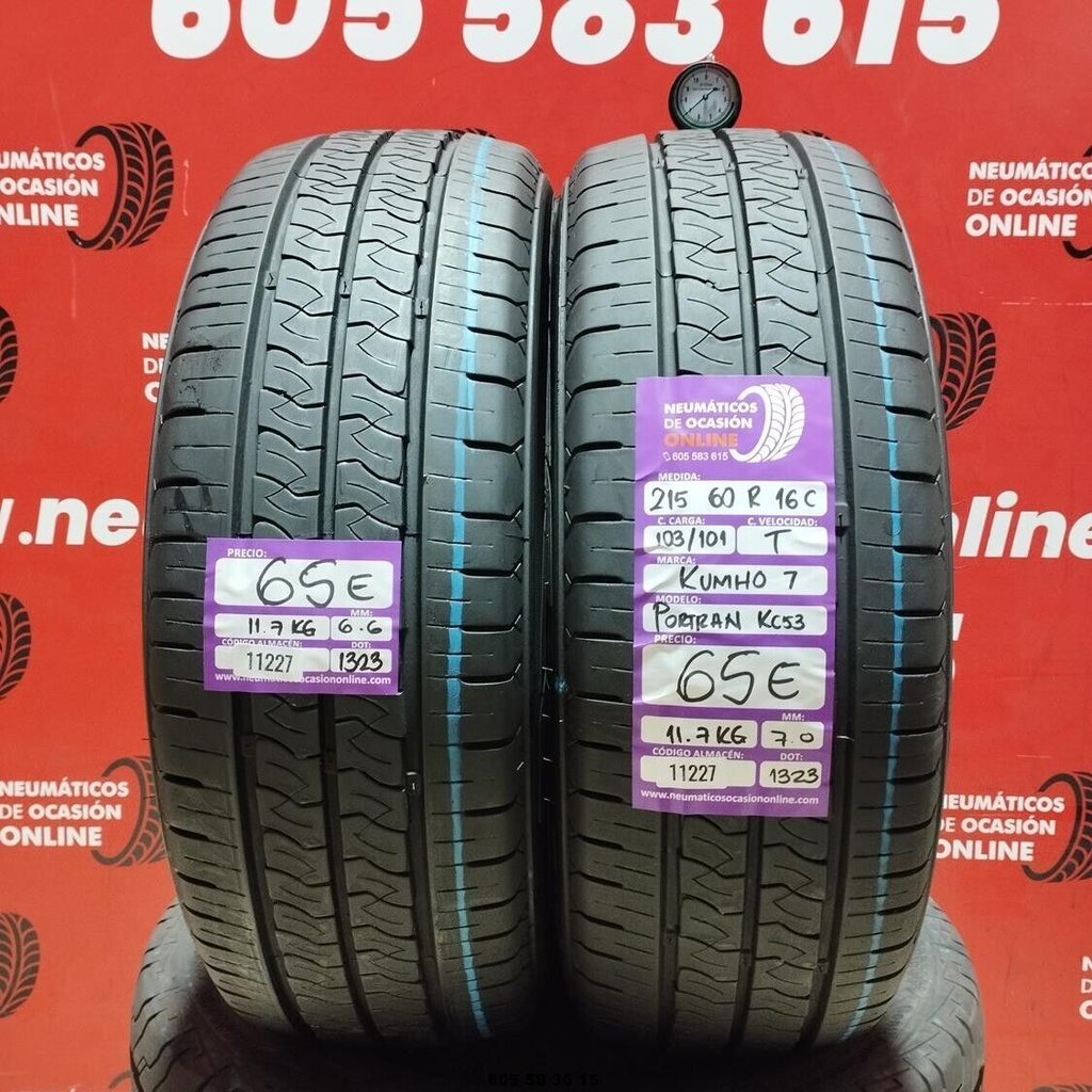 2x 215 60 R16C 103/101T KUMHO 7 PORTRAN 7.0/6.6mm REF:11227