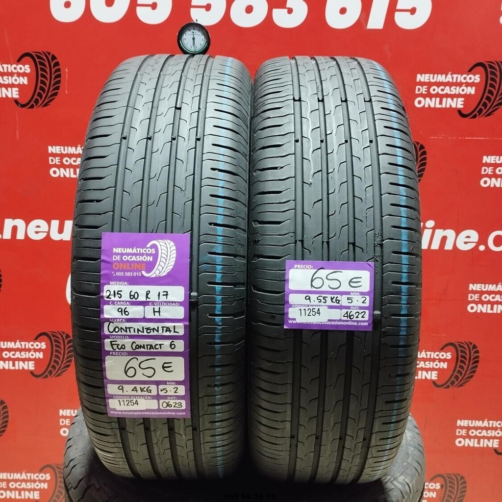 2x 215 60 R17 96H CONTINENTAL ECO CONTACT6 5.2/5.2mm REF;11254