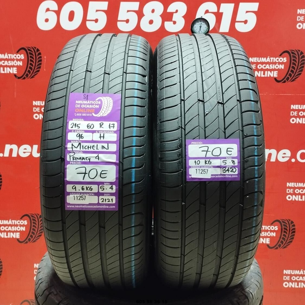 2x 215 60 R17 96H MICHELIN PRIMACY4 S1 5.4/5.8mm REF:11257