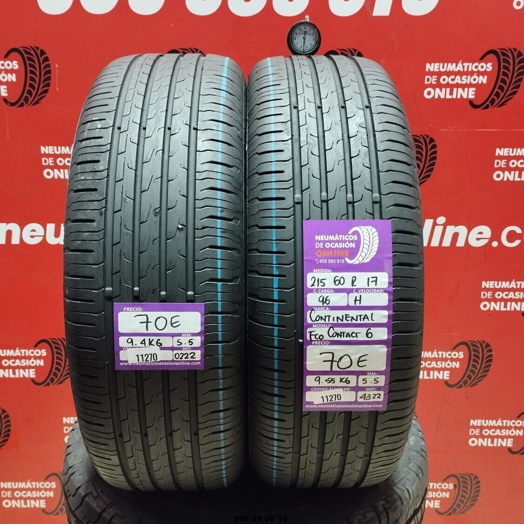 2x 215 60 R17 96H CONTINENTAL ECO CONTACT6 5.5/5.5mm REF:11270