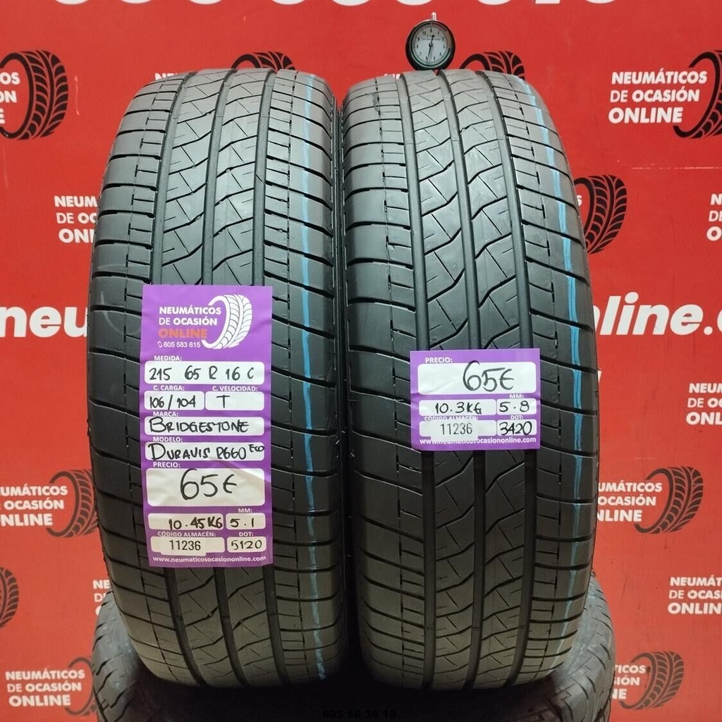 2x 215 65 R 16C 106/104T BRIDGESTONE DURAVIS R660 5.1/5.8mm REF:11236