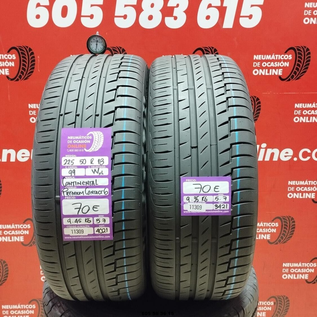 2x 225 50 R18 99W XL CONTINENTAL PREMIUM CONTACT 6 5.7/5.7mm REF:11309