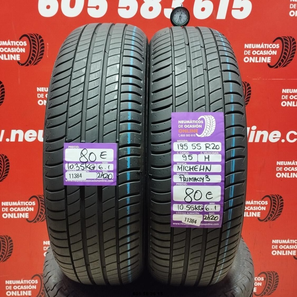 2x 195 55 R20 95H MICHELIN PRIMACY3 6.1/6.1mm REF:11384