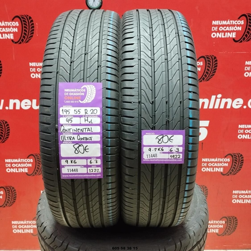 2x 195 55 R20 95H XL CONTINENTAL ULTRA CONTACT 6.3/6.3mm REF:11448