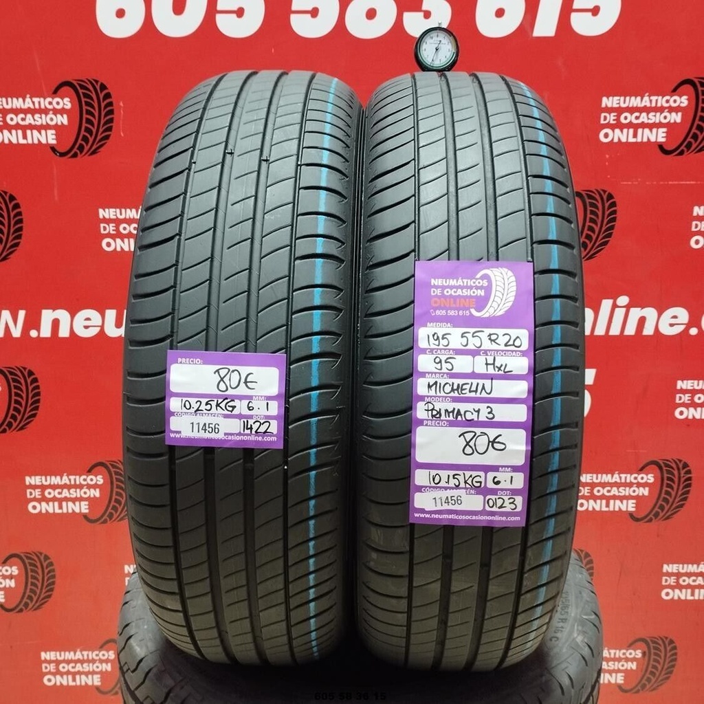 2x 195 55 R20 95H XL MICHELIN PRIMACY3 6.1/6.1mm REF:11456