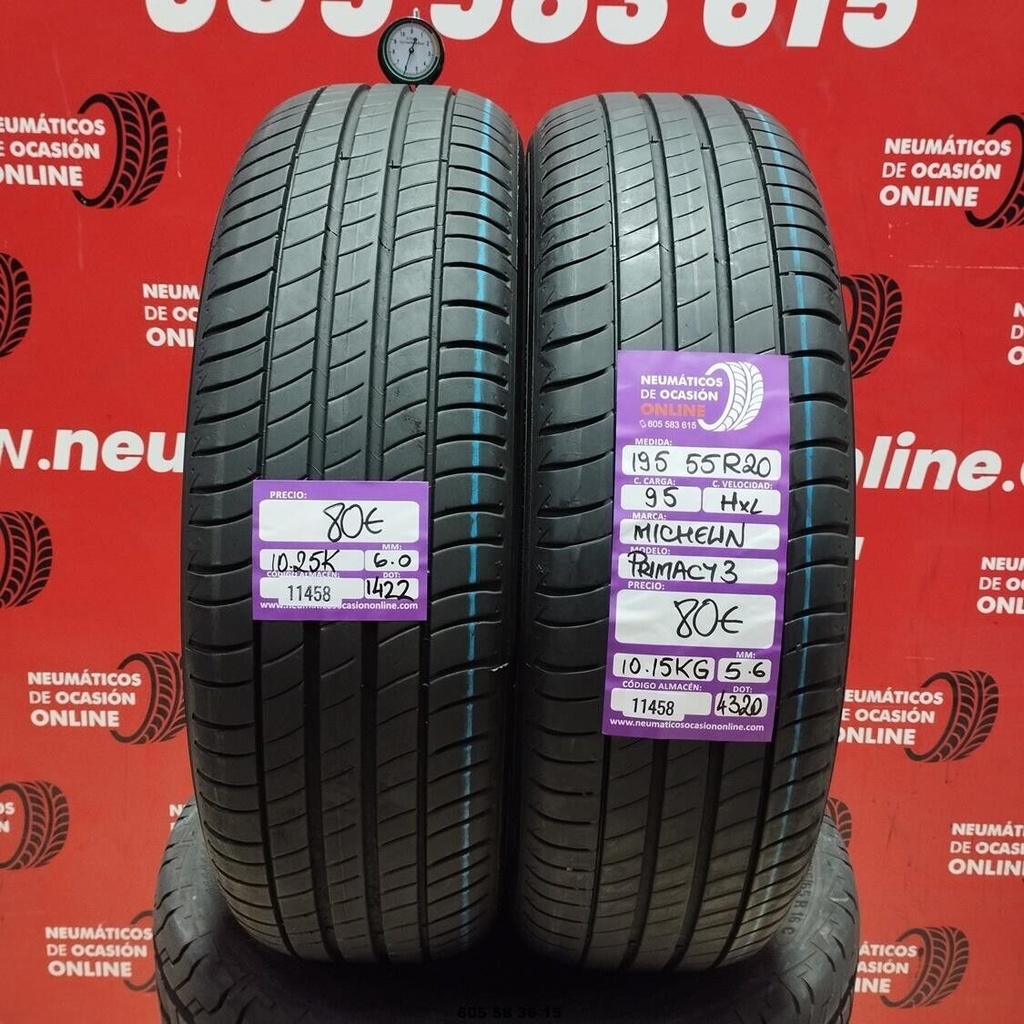 2x 195 55 R20 95H XL MICHELIN PRIMACY3 5.6/6.0mm REF:11458