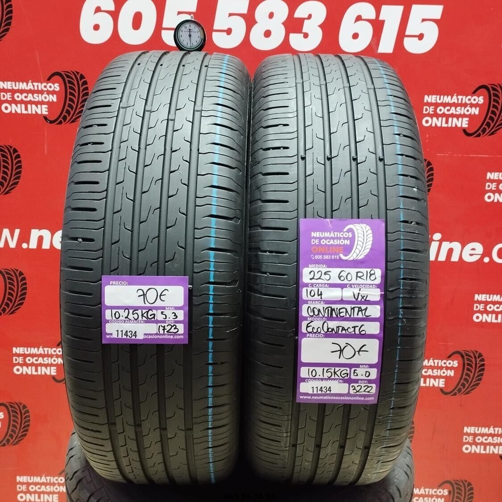 2x 225 60 R18 104V XL CONTINENTAL ECOCONTACT 5.3/5.0mm REF:11434