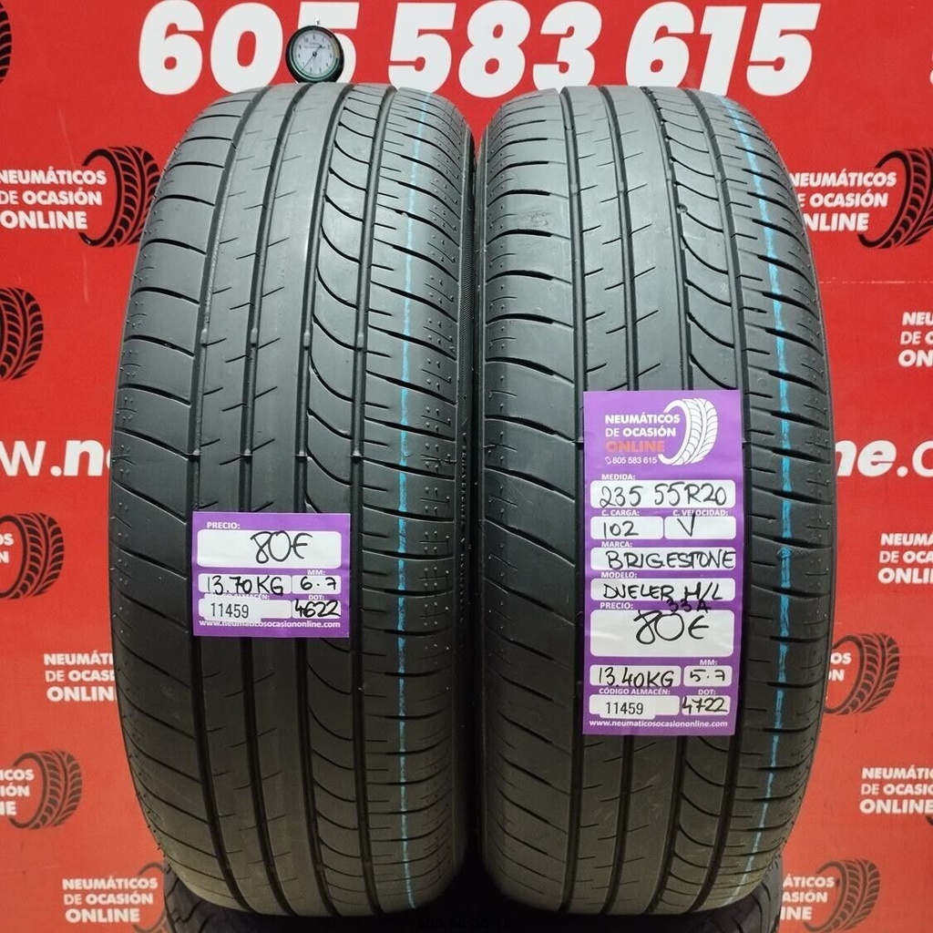 2x 235 55 R20 102V BRIDGESTONE DUELER H/L 6.7/5.7mm REF:11459