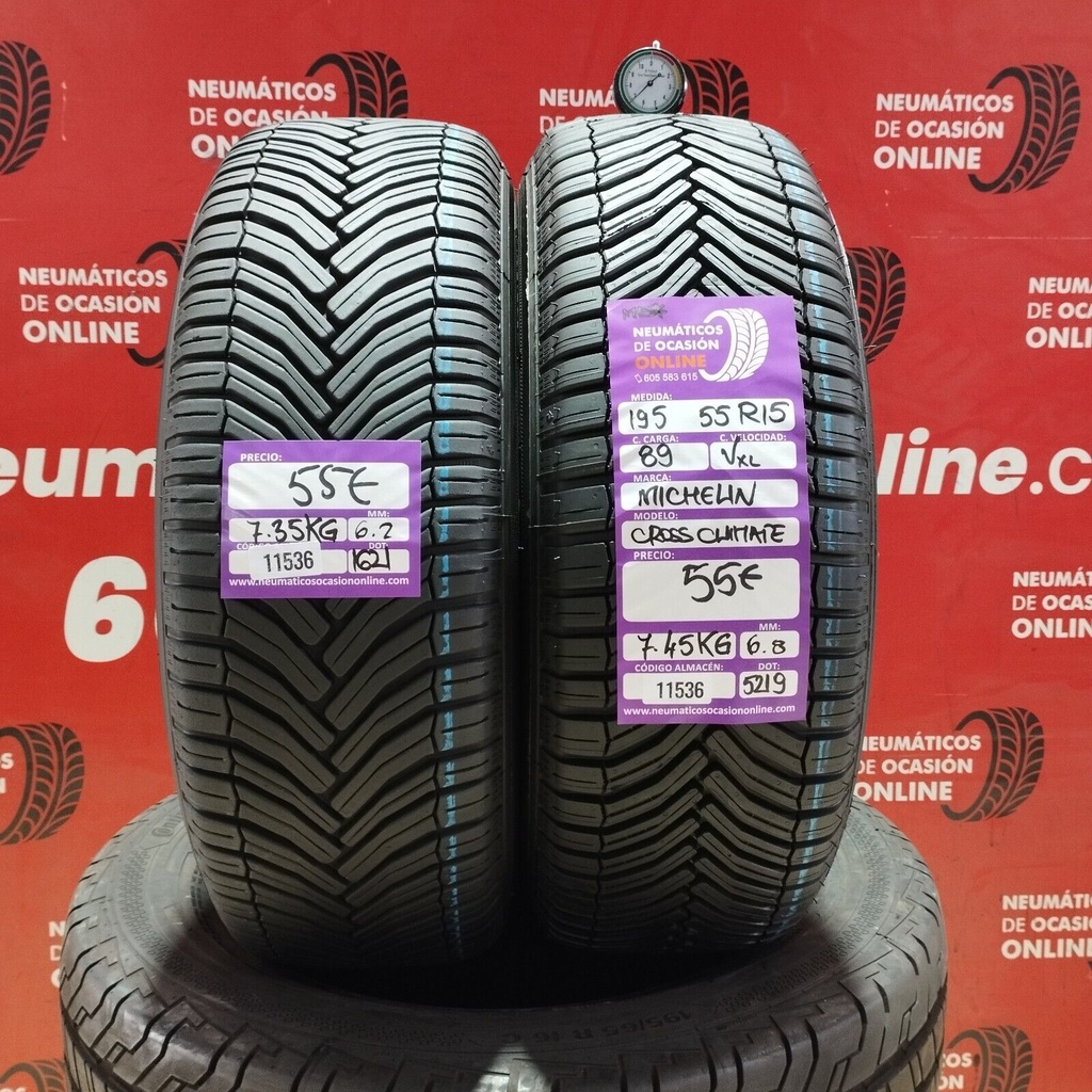 2x 195 55 15 89VXL MICHELIN CROSS CLIMATE M+S* 6.2/6.8mm REF:11536