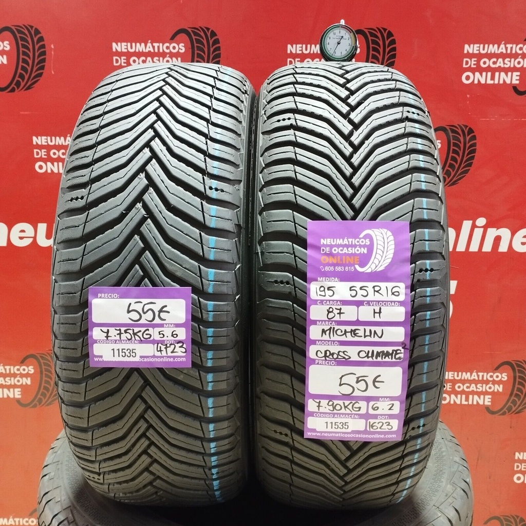 2x 195 55 R16 87H MICHELIN CROSS CLIMATE2 5.6/6.2mm REF:11535