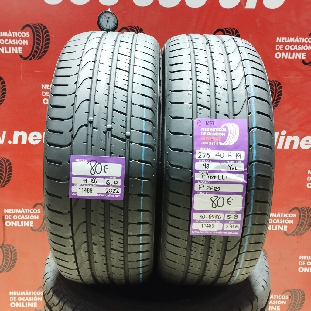 2x 225 40 R19 93YXL PIRELLI PZERO RFT 6.0/5.8mm REF:11489