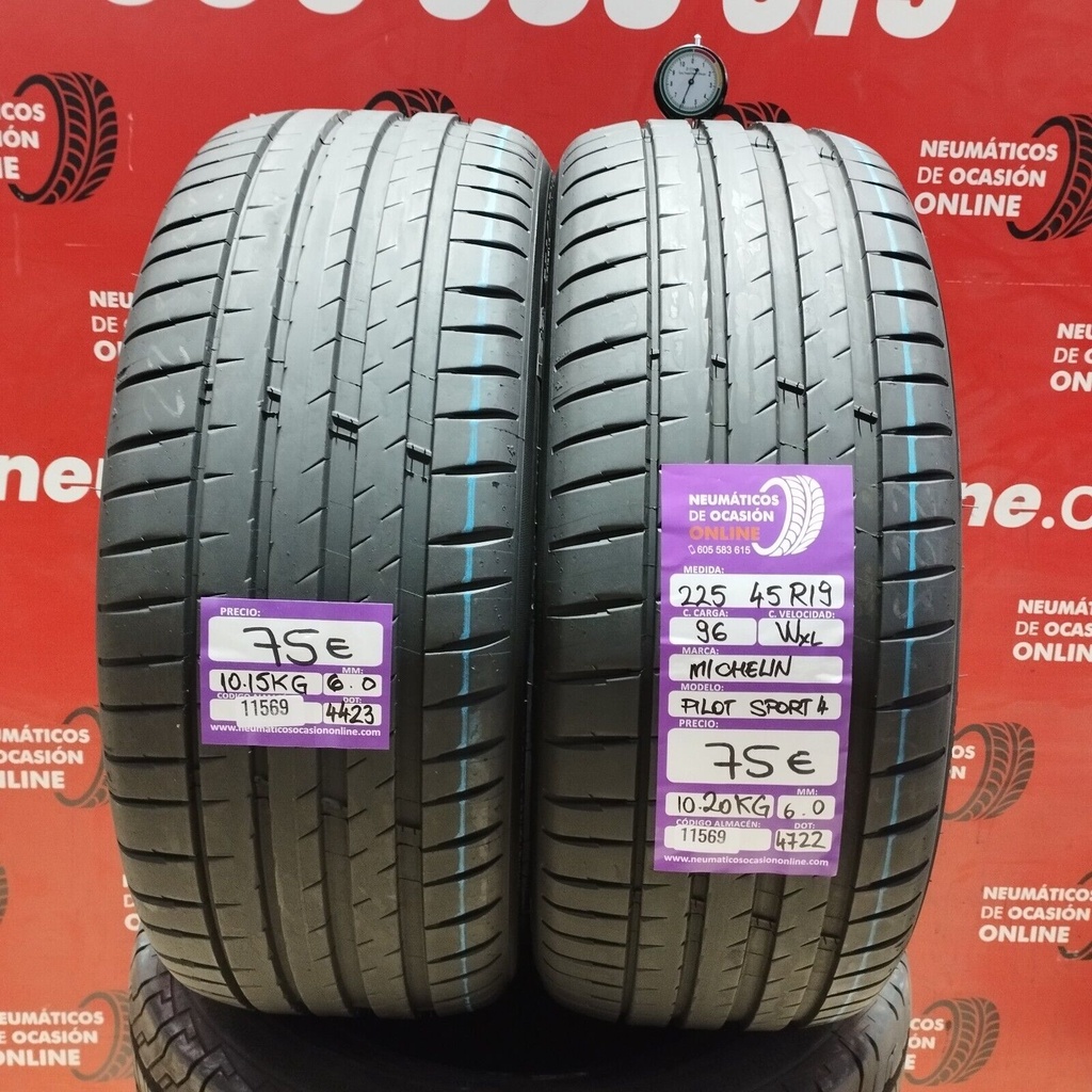 2x 225 45 19 96WXL MICHELIN PILOT SPORT4 6.0/6.0mm REF:11569