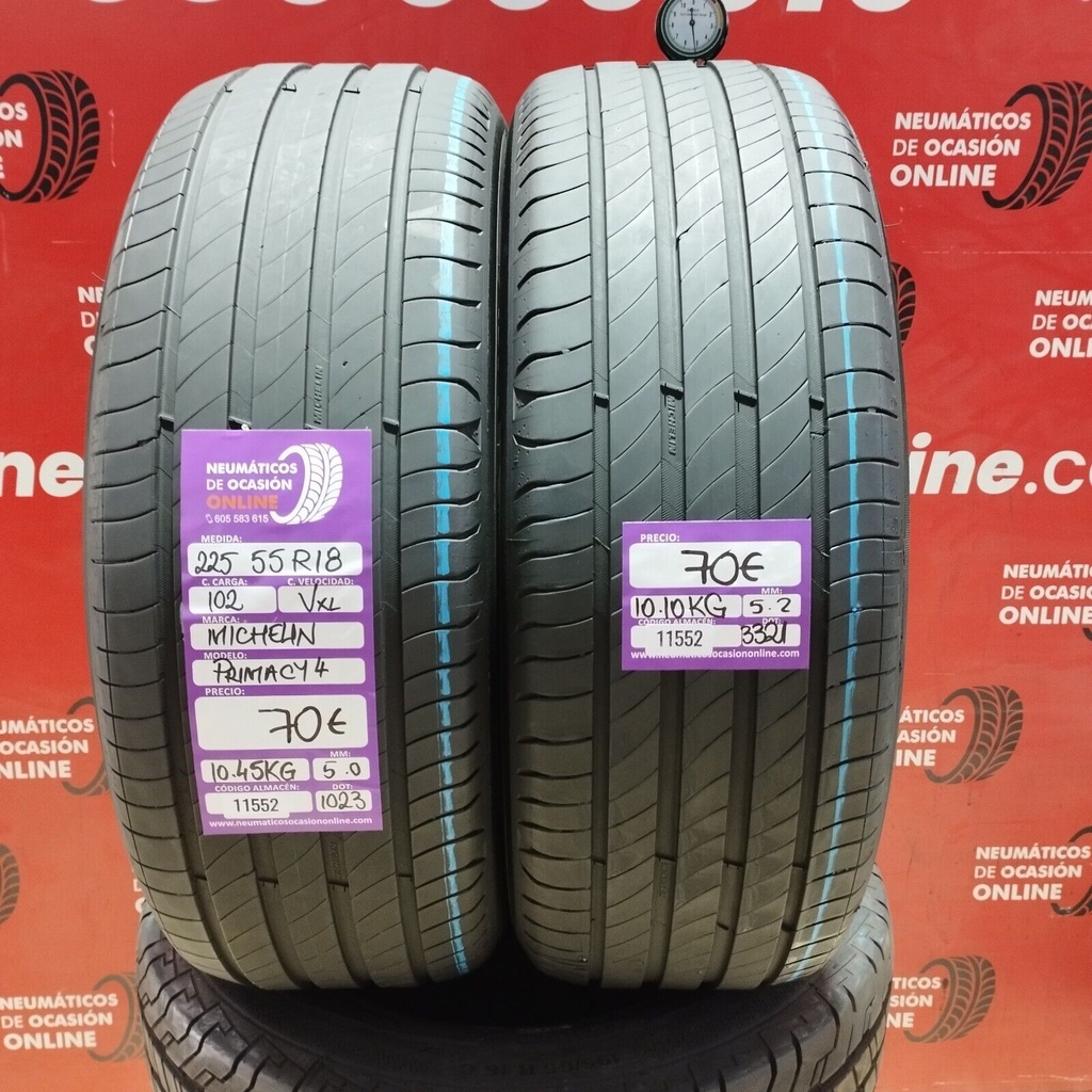 2x 225 55 R18 102VXL MICHELIN PRIMACY4 5.0/5.2mm REF:11552