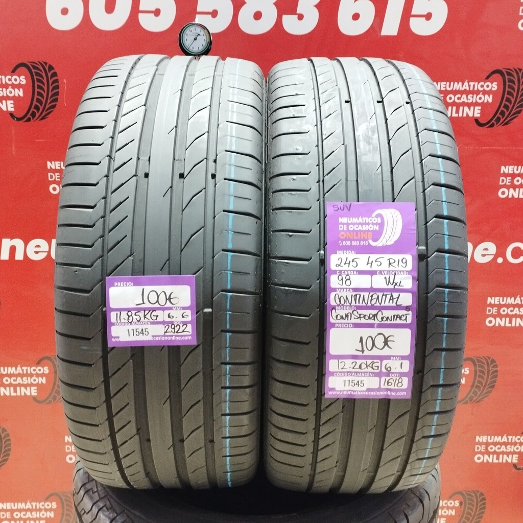 2x 245 45 R19 98WXL CONTINENTAL CONTISPORT 6.6/6.1mm REF:11545