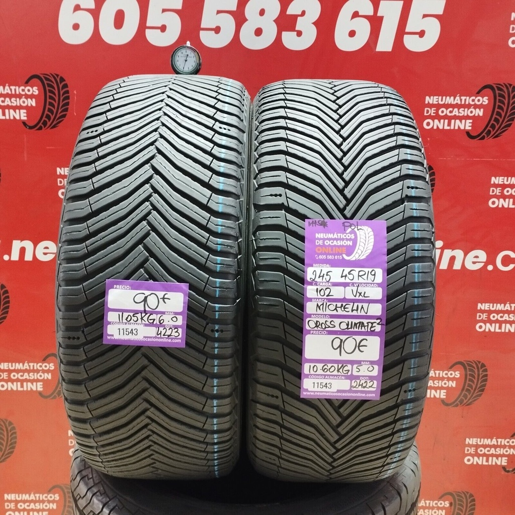 2x 245 45 R19 102VXL MICHELIN CROSS CLIMATE2 M+S* POL 6.0/5.0mm REF:11543