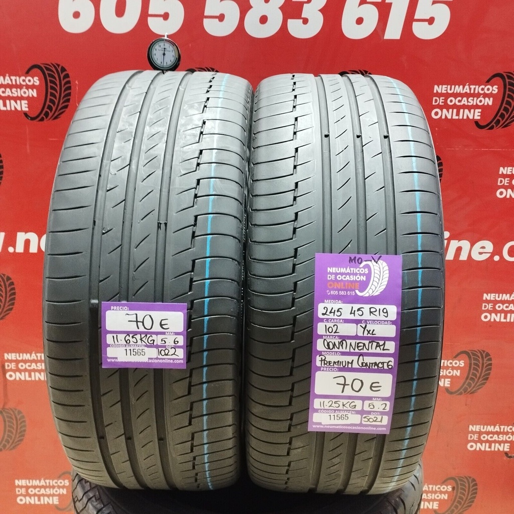 2x 245 45 R19 102YXL CONTINENTAL PREMIUM CONTACT6 MO-V 5.6/5.2mm REF:11565