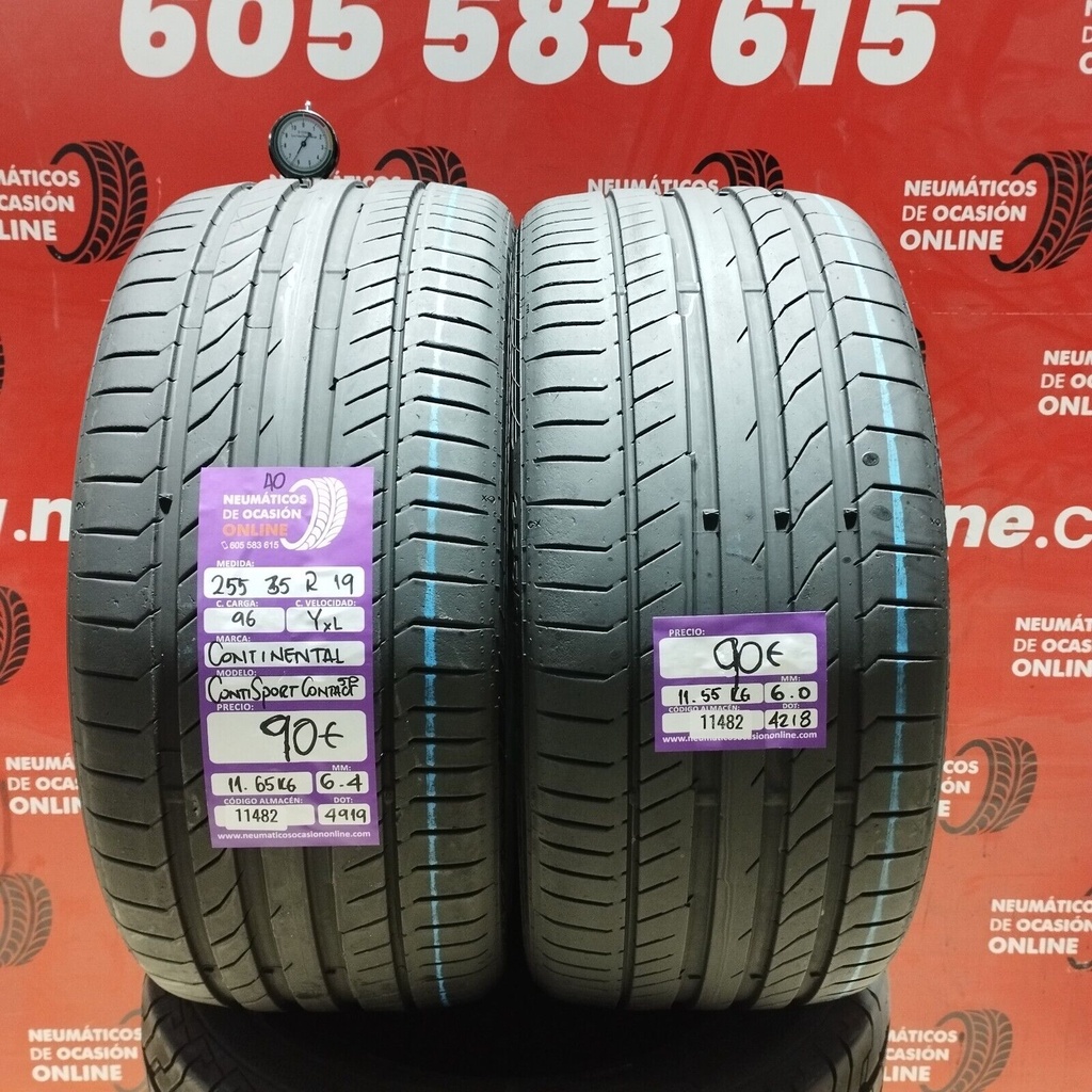 2x 255 35 R19 96YXL CONTINENTAL CONTISPORT CONTACT AO 6.4/6.0mm REF:11482